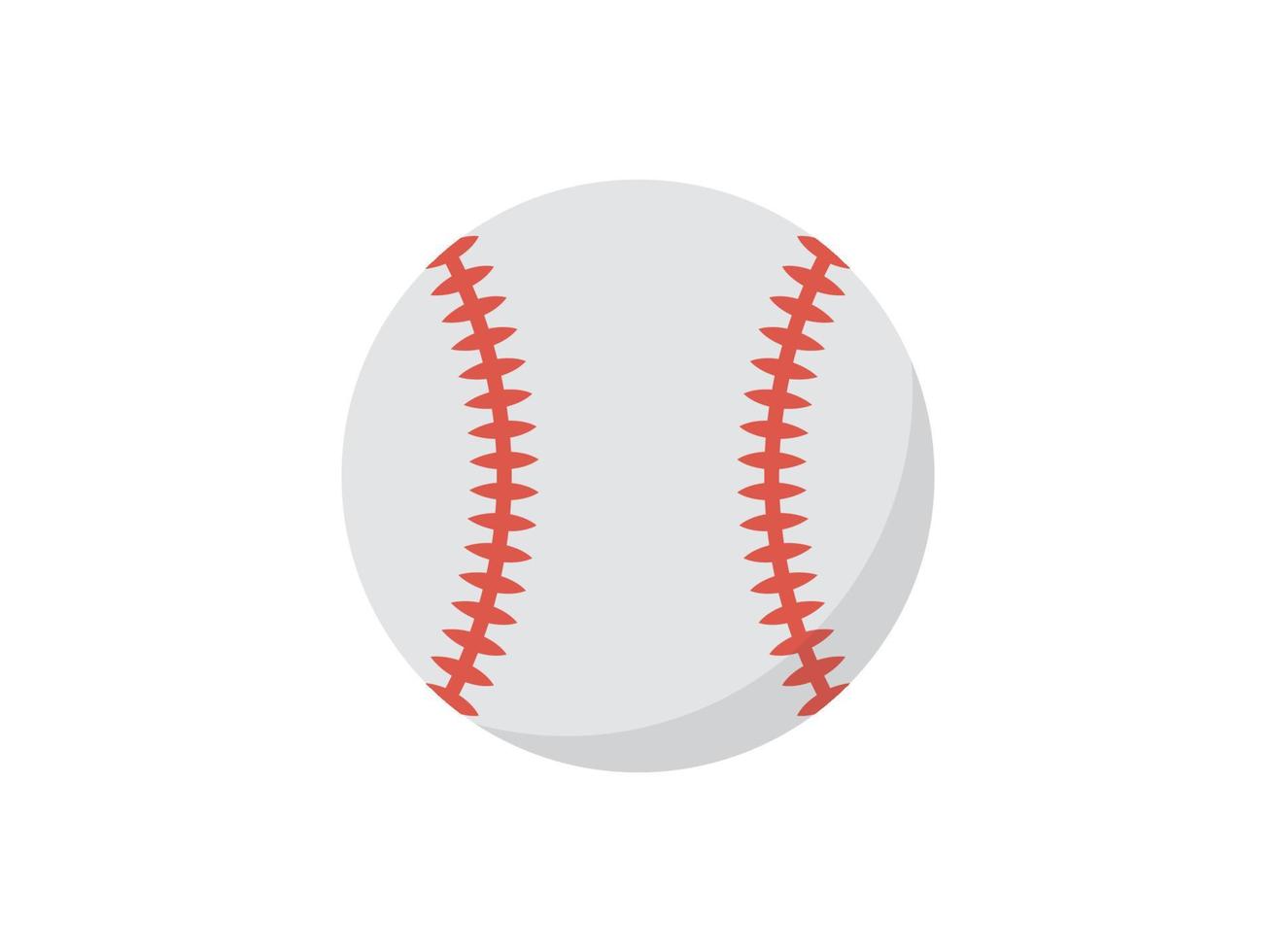 baseboll boll insvept i vit läder och sys röd remsor, sport Utrustning, competetion och turnering platt vektor illustration.