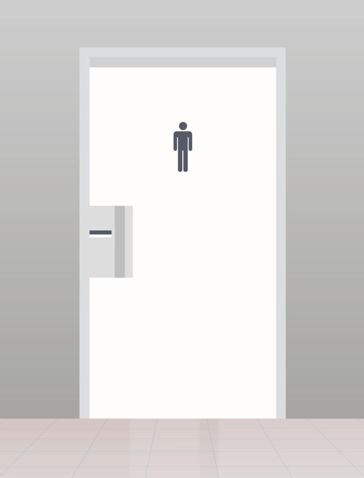 offentlig toalett och besökare ingångar med korridor bearbetad golv, vit dörrar metall handtag begrepp platt vektor illustration.
