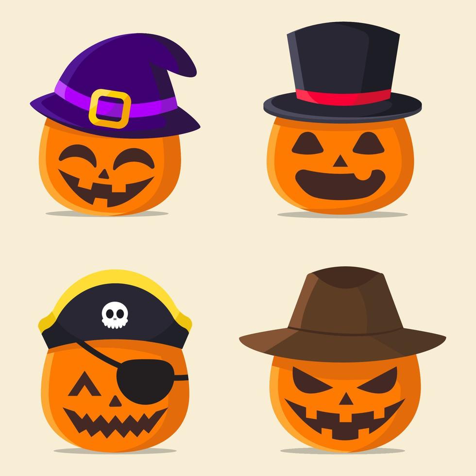 uppsättning pumpa ansikte. de huvud symbol av de Lycklig halloween Semester. orange pumpa med leende för din design för de Semester halloween. vektor illustration.