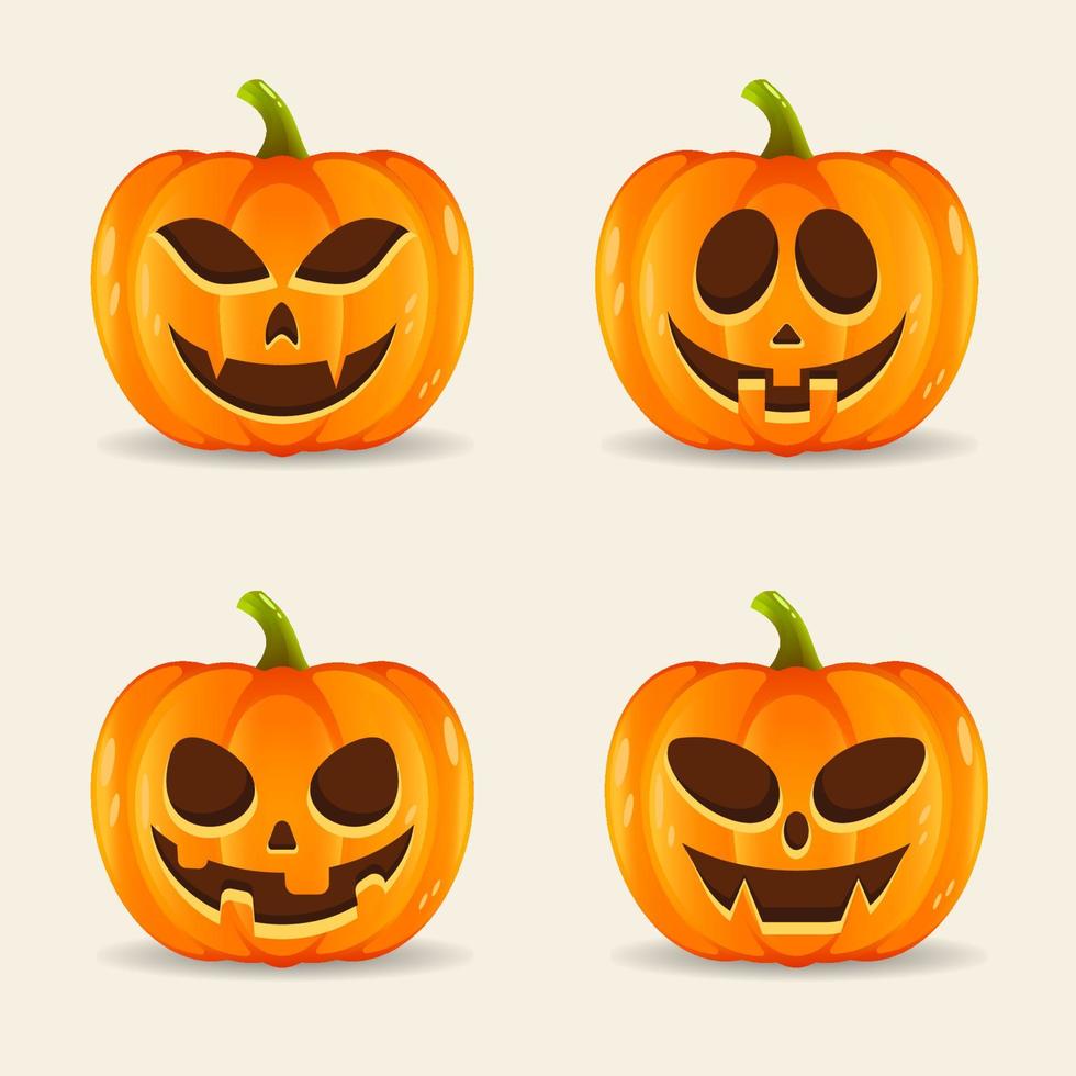 uppsättning pumpa ansikte. de huvud symbol av de Lycklig halloween Semester. orange pumpa med leende för din design för de Semester halloween. vektor illustration.