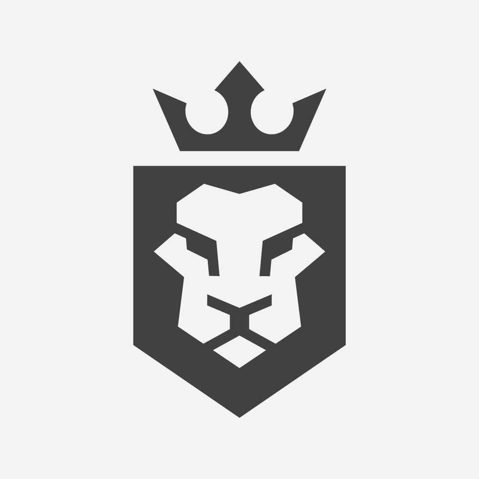 lejon skydda lyx logotyp ikon, elegant lejon skydda geometrisk logotyp design illustration, lejon huvud med krona logotyp, lejon skydda symbol vektor