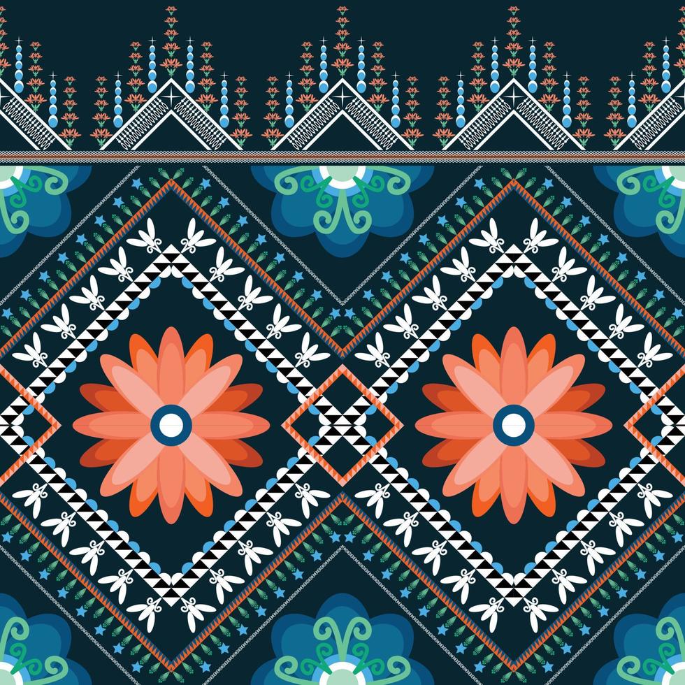 etnisk blommig mönster traditionell broderi stil. geometrisk orange blomma på lila bakgrund. design för Kläder, tyg, omslag, batik, matta, tapet. abstrakt asiatisk begrepp illustration. vektor