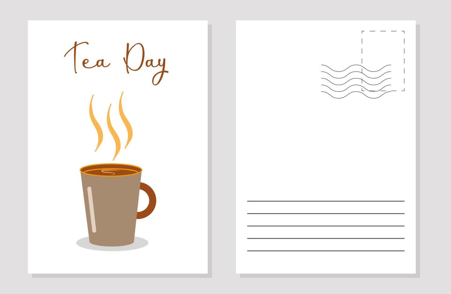 mock-up av en hälsning kort med en te dag kopp med varm te vektor
