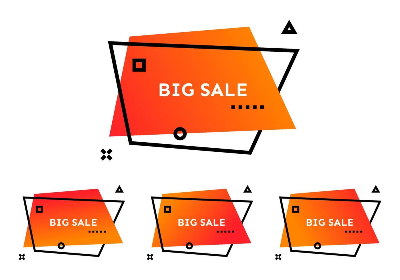 großer Verkauf. satz von vier orangefarbenen geometrischen trendigen bannern. moderne Verlaufsform mit Werbetext. Vektor-Illustration. vektor