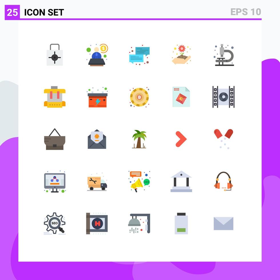 redigerbar vektor linje packa av 25 enkel platt färger av labb växt kommunikation hand chatt redigerbar vektor design element