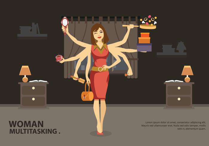 Multitasking jobb kvinnor vektor illustration