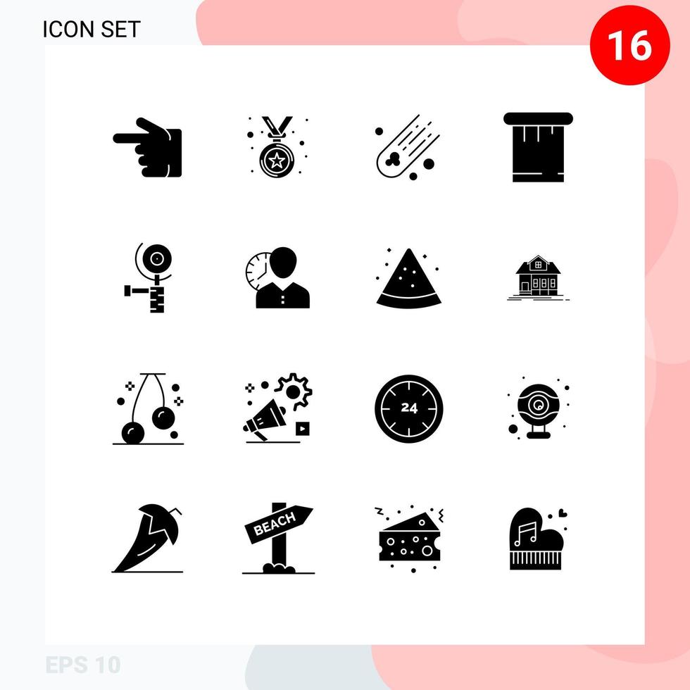 mobil gränssnitt fast glyf uppsättning av 16 piktogram av timmar slipning komet kvarn verktyg redigerbar vektor design element