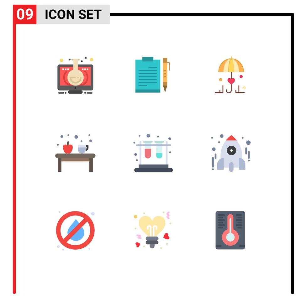 Packung mit 9 modernen flachen Farbzeichen und Symbolen für Web-Printmedien wie Cup-Liebesdatei, sichere Versicherung, editierbare Vektordesign-Elemente vektor