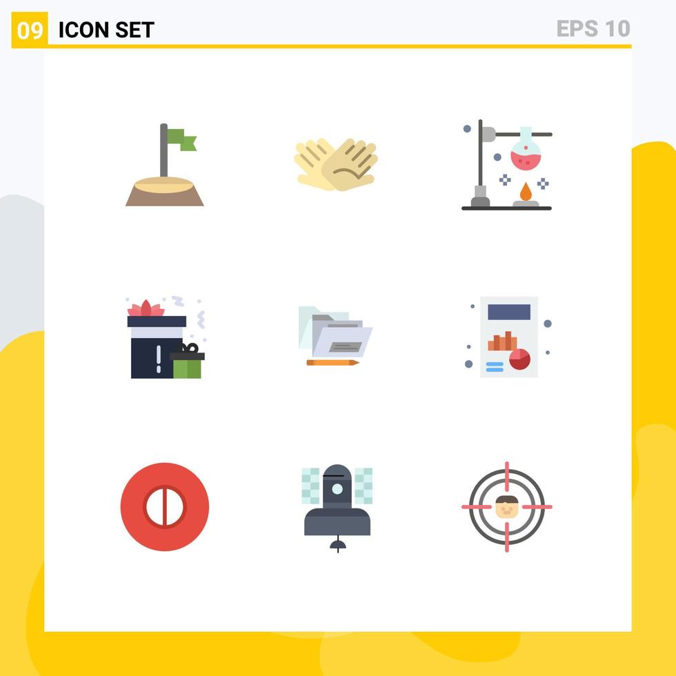 9 universelle flache Farbzeichen Symbole der Datei Nacht Beziehungen Feier Wissenschaft editierbare Vektordesign-Elemente vektor