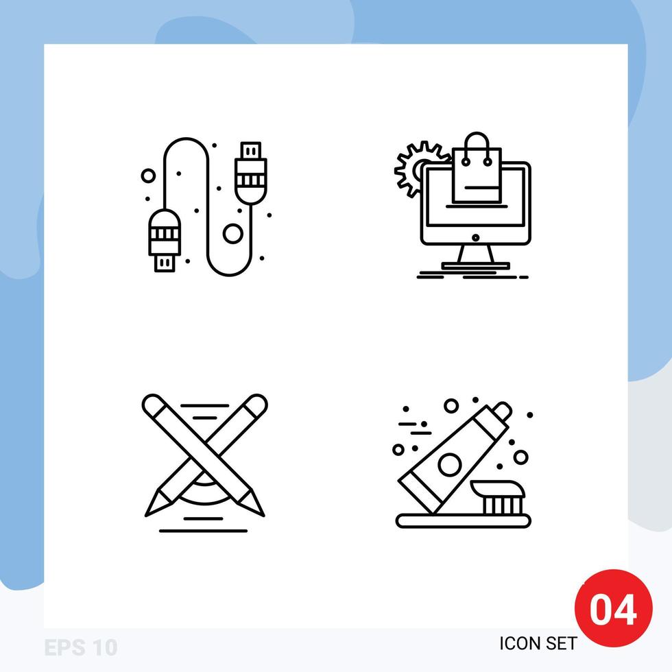 Modernes Set aus 4 gefüllten flachen Farben und Symbolen wie Kabelstift-Einkaufsservices schreiben bearbeitbare Vektordesign-Elemente vektor