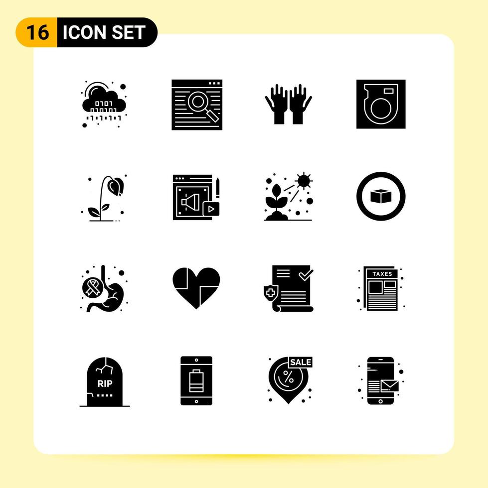 Stock Vektor Icon Pack mit 16 Linienzeichen und Symbolen für Sonnenblume Laufwerk Fensterscheibe Religion editierbare Vektordesign-Elemente