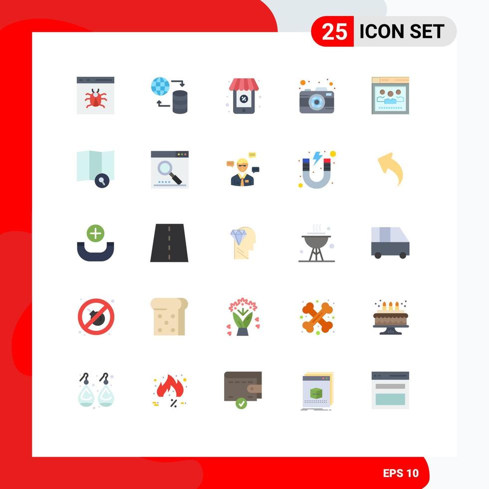 25 universelle flache Farbzeichen Symbole für bearbeitbare Vektordesign-Elemente der Netzwerkerfassungs-Webbildkamera vektor