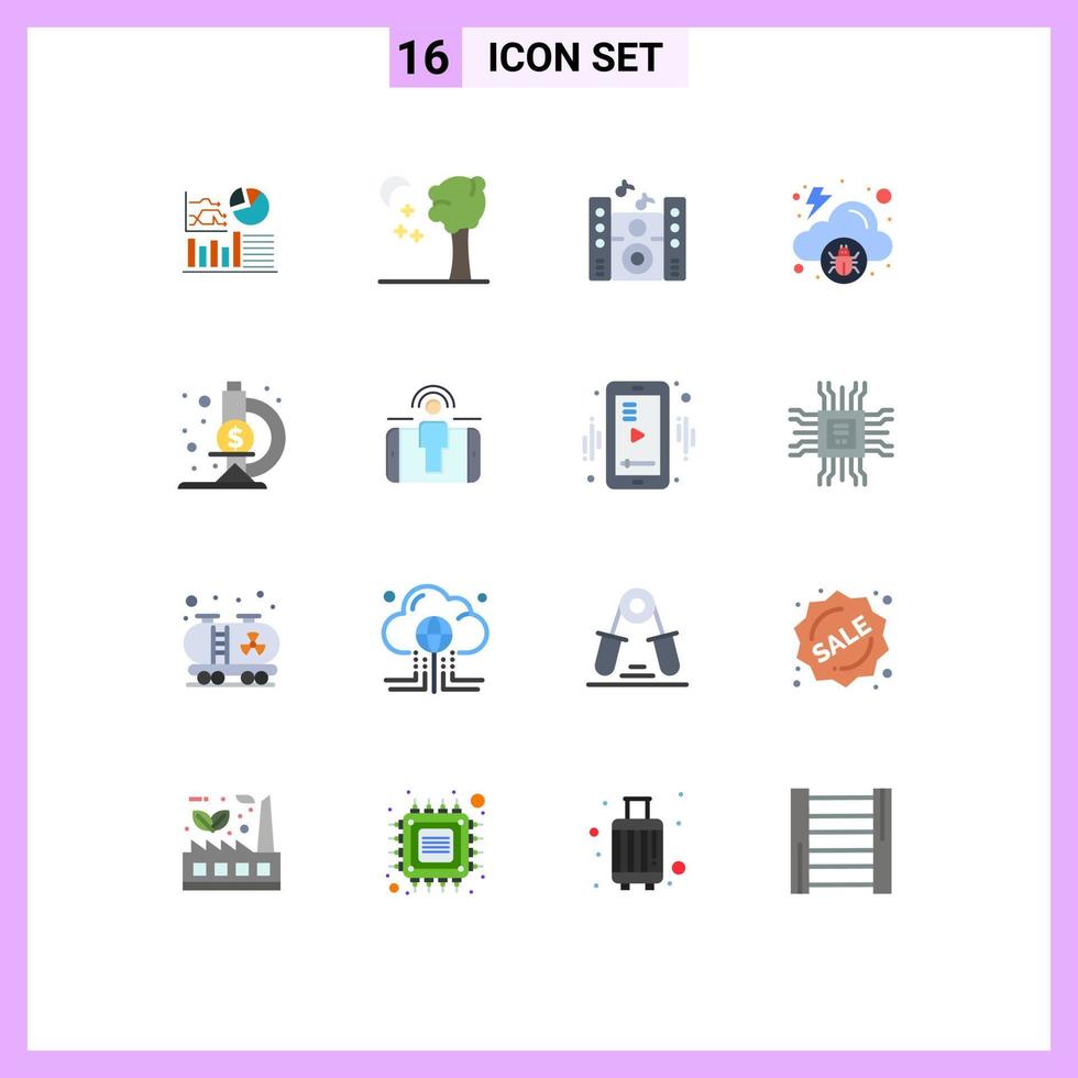 Aktienvektor-Icon-Pack mit 16 Zeilenzeichen und Symbolen für Engagement-Mikroskop-Soundlabor-Virus editierbare Packung kreativer Vektordesign-Elemente vektor
