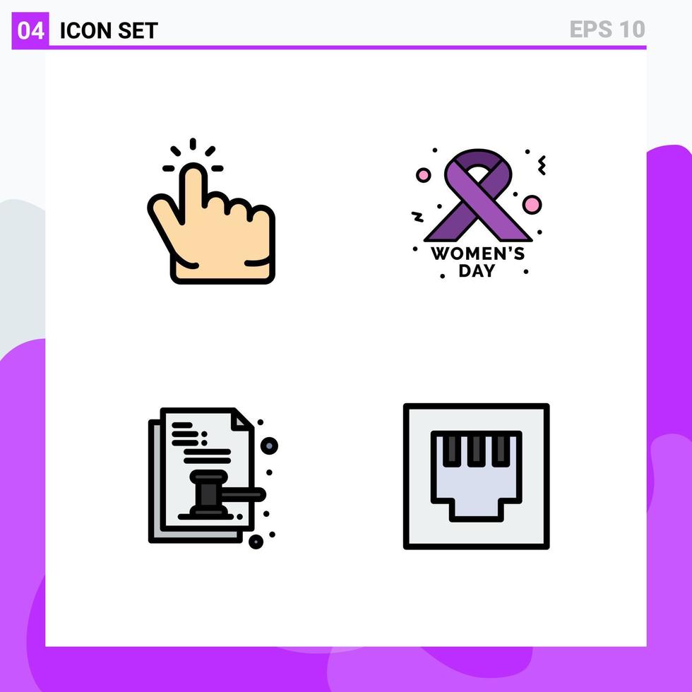 4 tematiska vektor fylld linje platt färger och redigerbar symboler av klick dokumentera punkt band Rättslig redigerbar vektor design element