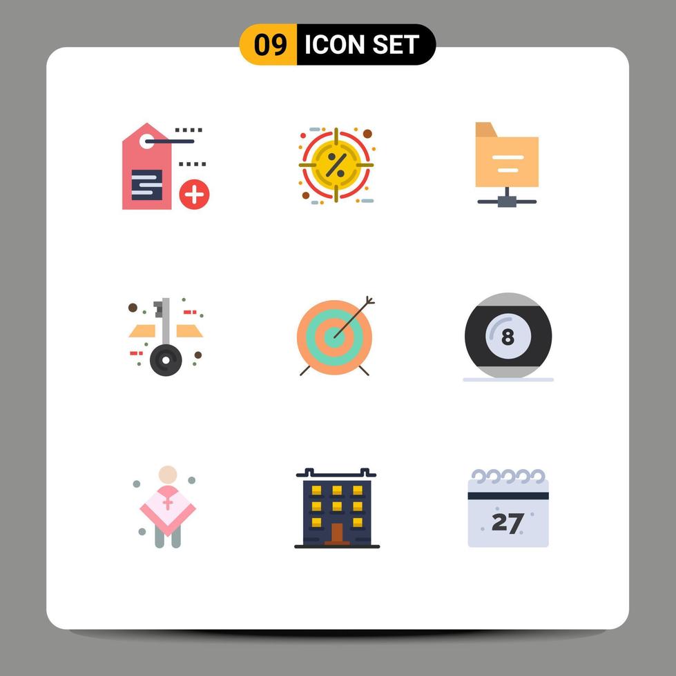 redigerbar vektor linje packa av 9 enkel platt färger av fokus pil filer mål plan redigerbar vektor design element