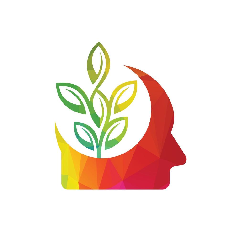 menschlicher kopfbaum mit blättern logo symbol illustration. Gehirnbaum-Vektordesign des menschlichen Kopfes. vektor