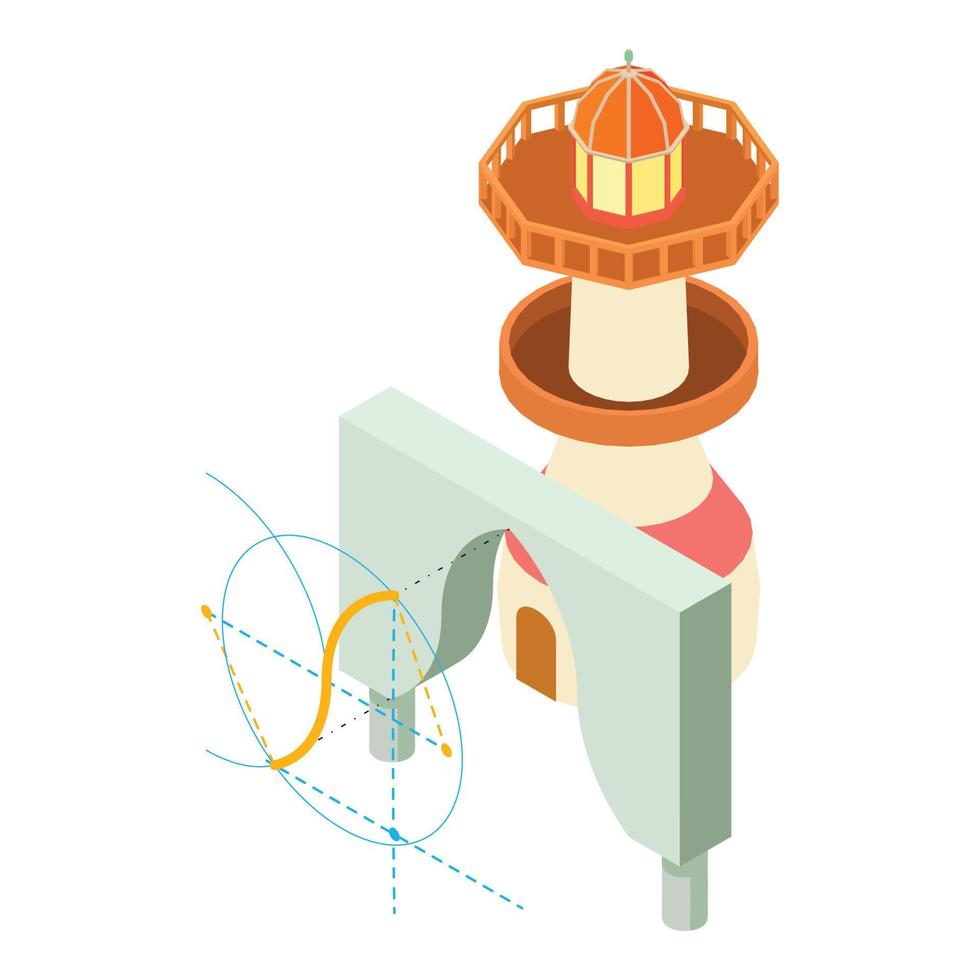 Bauarbeiten Symbol isometrischer Vektor. Bogenprojekt und Leuchtturmbau vektor