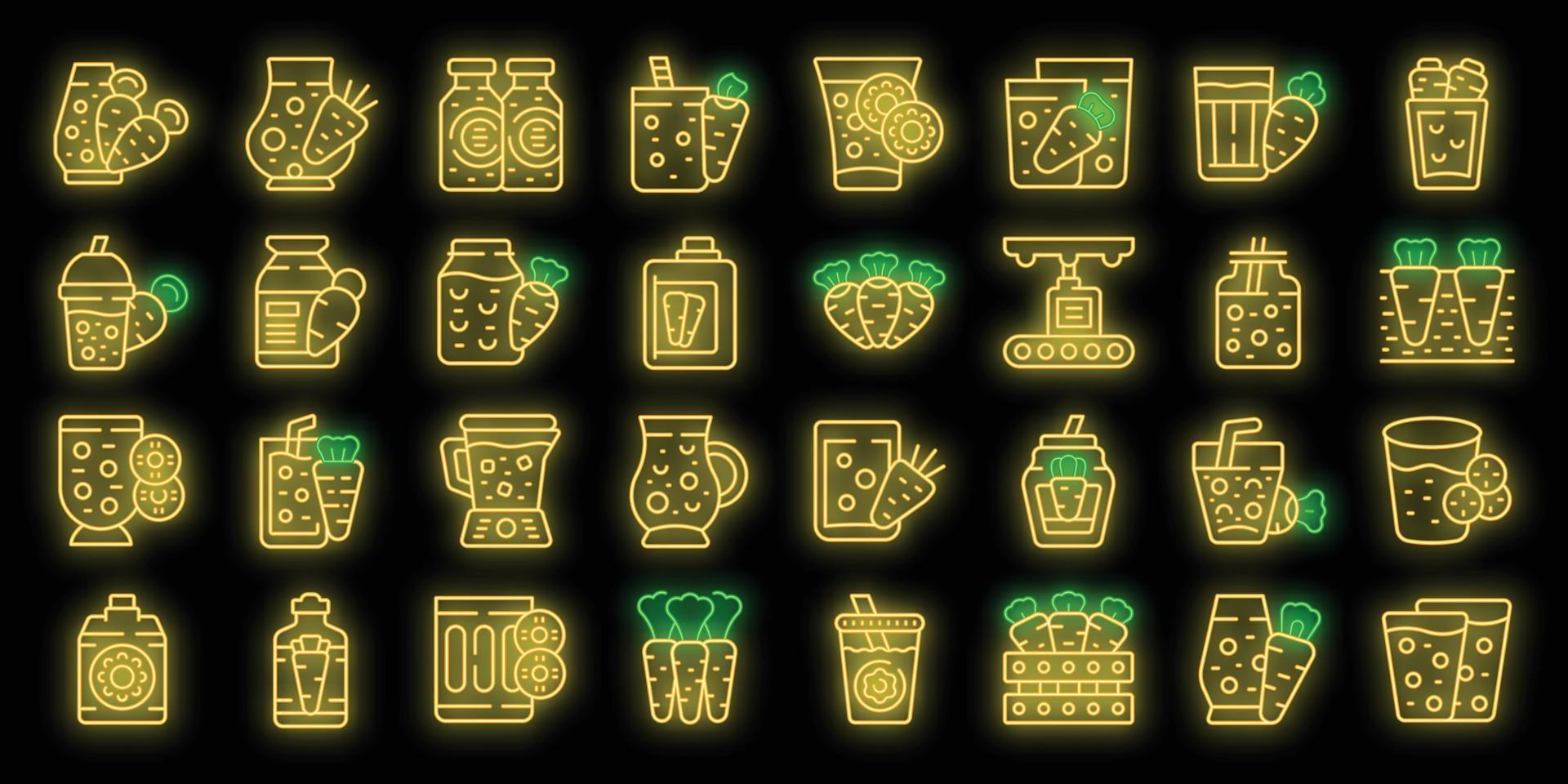 morot juice ikoner uppsättning vektor neon