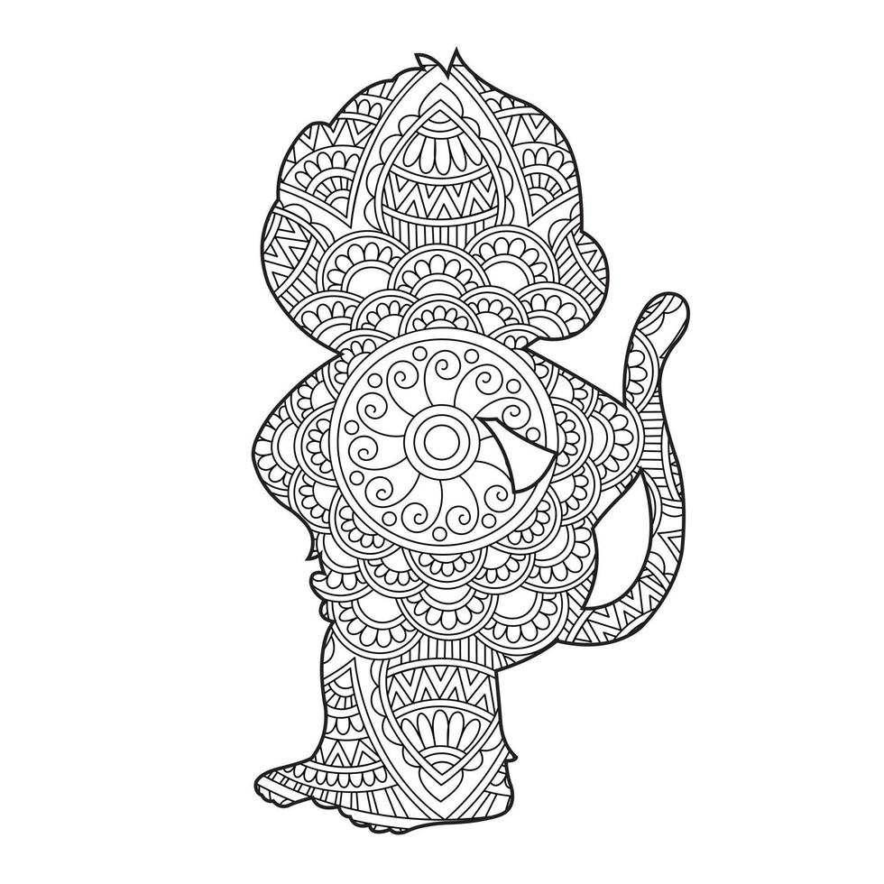 apa mandala färg sida för vuxna blommig djur- färg bok isolerat på vit bakgrund antistress färg sida vektor illustration