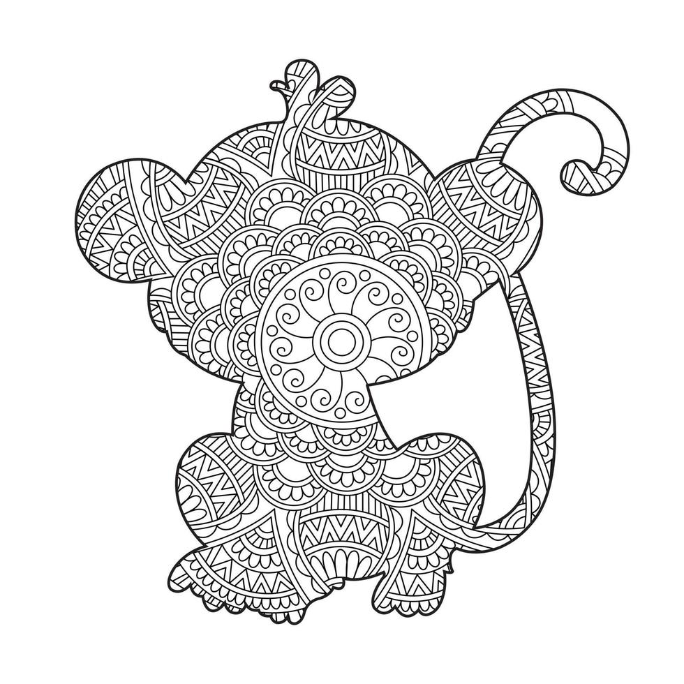 apa mandala färg sida för vuxna blommig djur- färg bok isolerat på vit bakgrund antistress färg sida vektor illustration