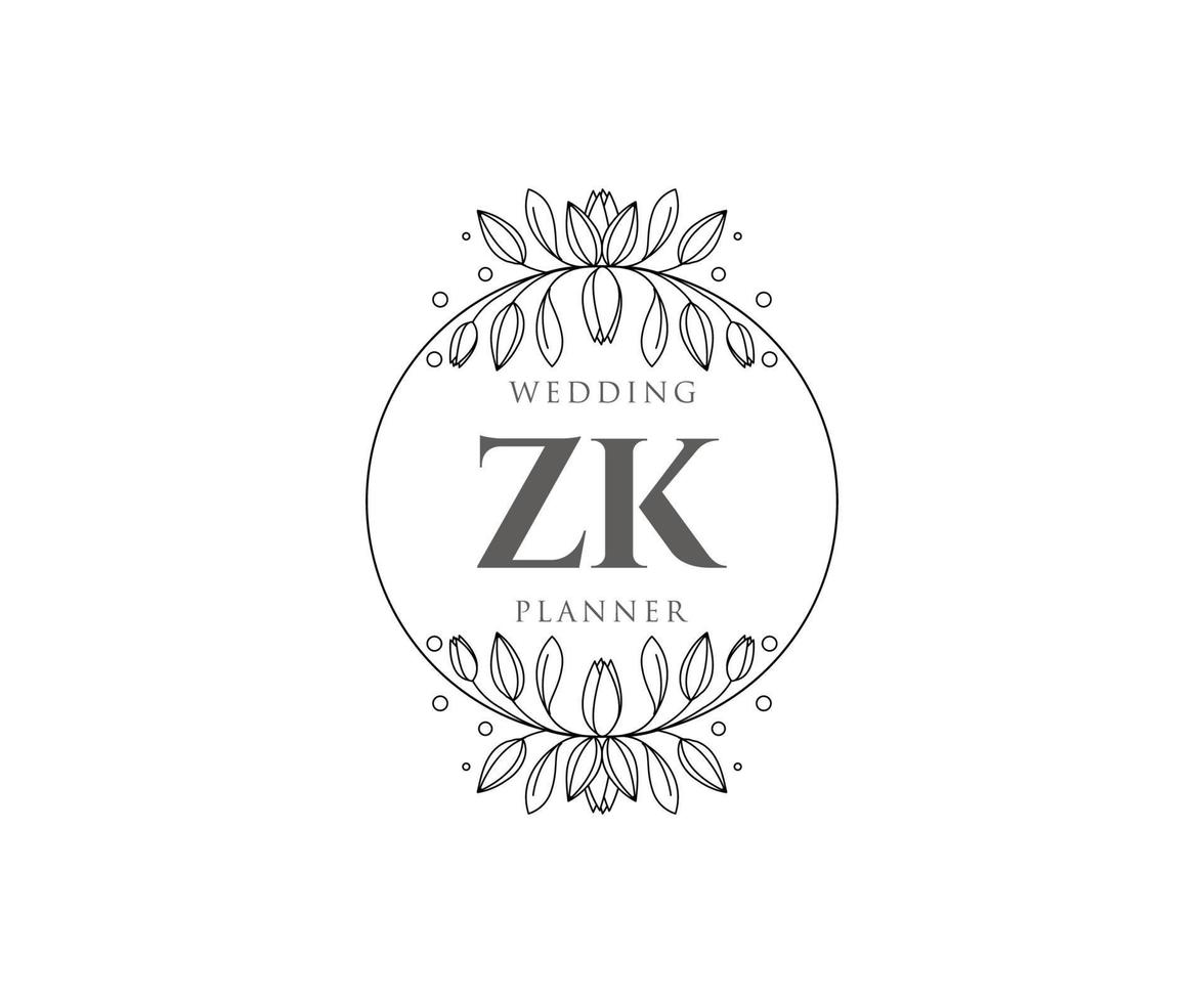 zk initialer brev bröllop monogram logotyper samling, hand dragen modern minimalistisk och blommig mallar för inbjudan kort, spara de datum, elegant identitet för restaurang, boutique, Kafé i vektor