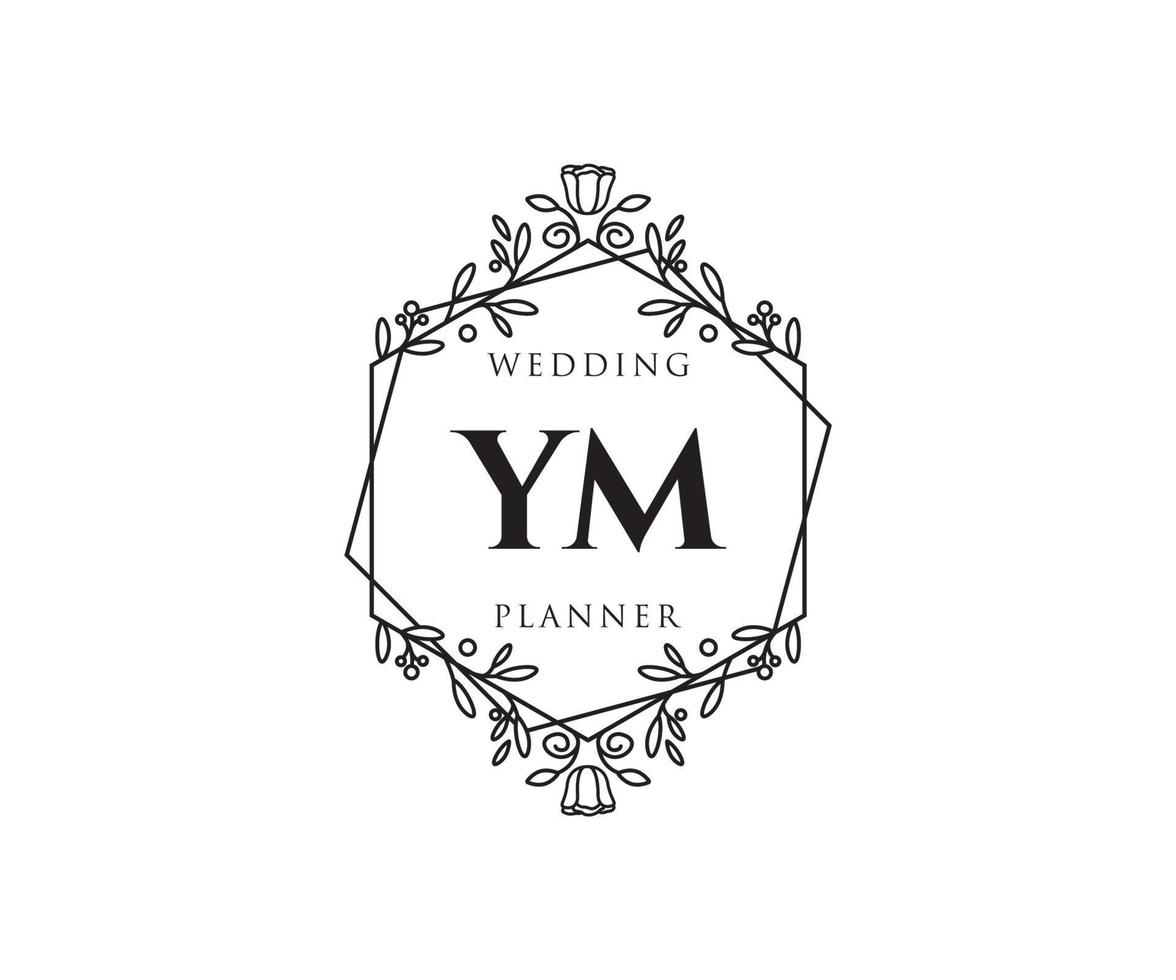 ym initialer brev bröllop monogram logotyper samling, hand dragen modern minimalistisk och blommig mallar för inbjudan kort, spara de datum, elegant identitet för restaurang, boutique, Kafé i vektor