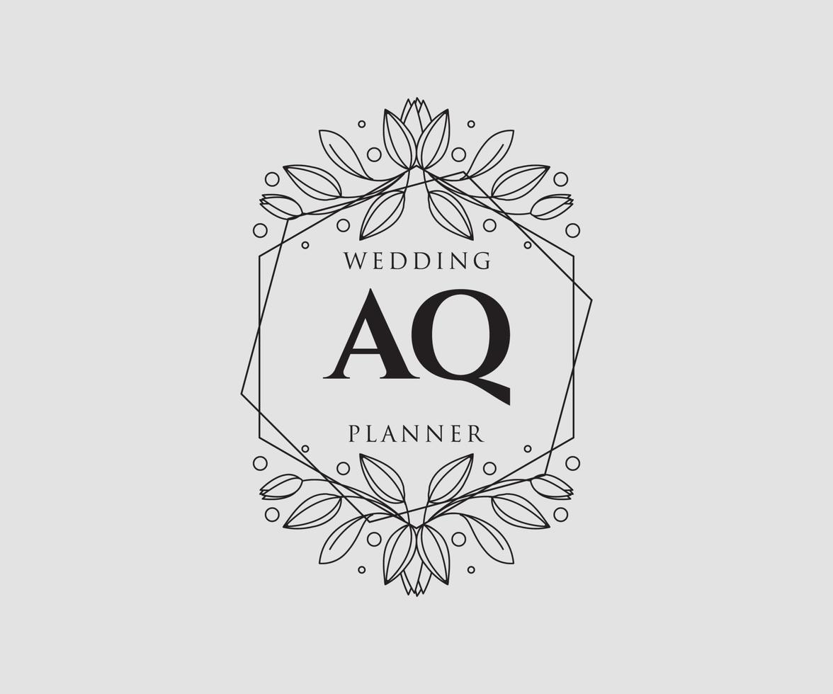 aq initialer brev bröllop monogram logotyper samling, hand dragen modern minimalistisk och blommig mallar för inbjudan kort, spara de datum, elegant identitet för restaurang, boutique, Kafé i vektor