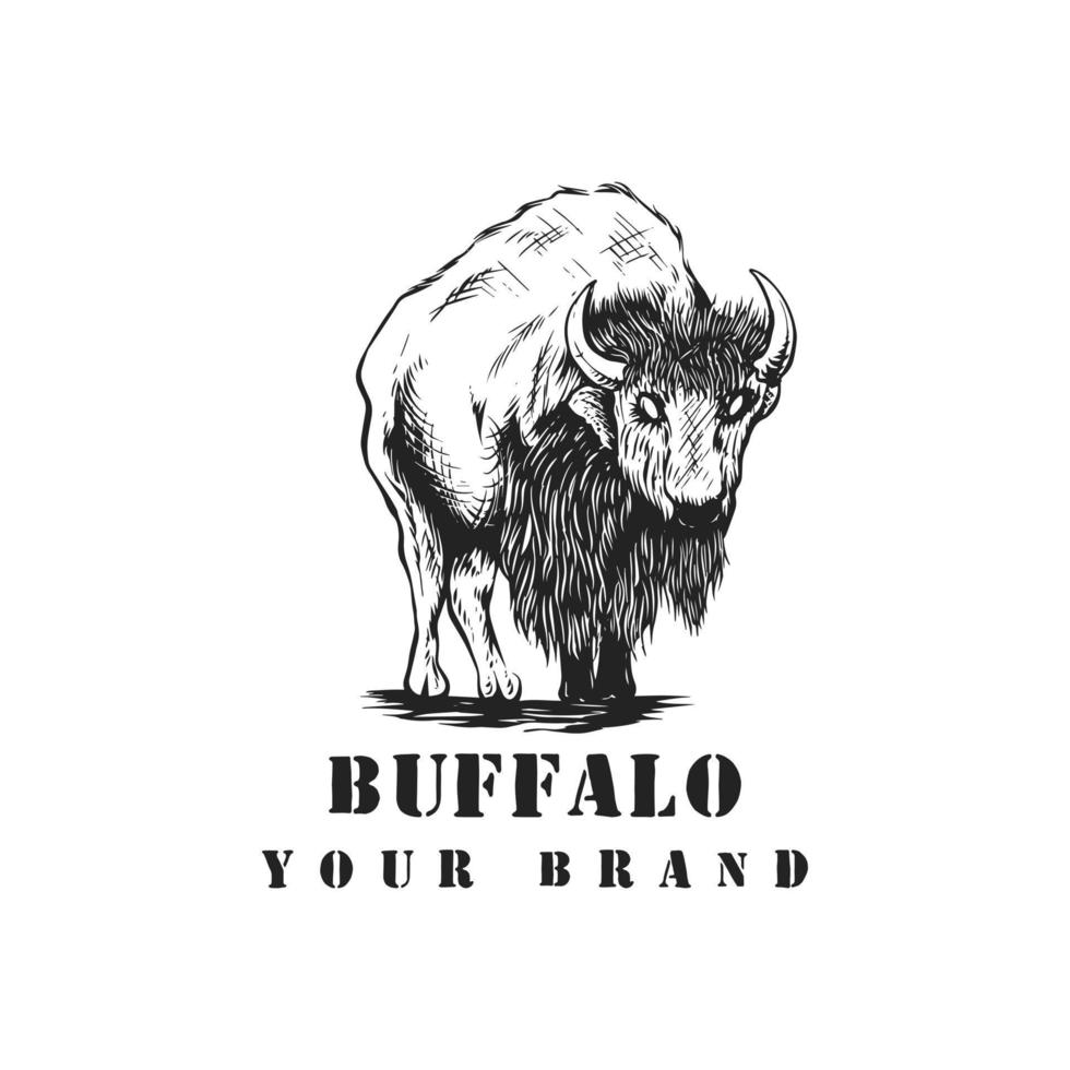 hand dragen amerikan bison logotyper vektor