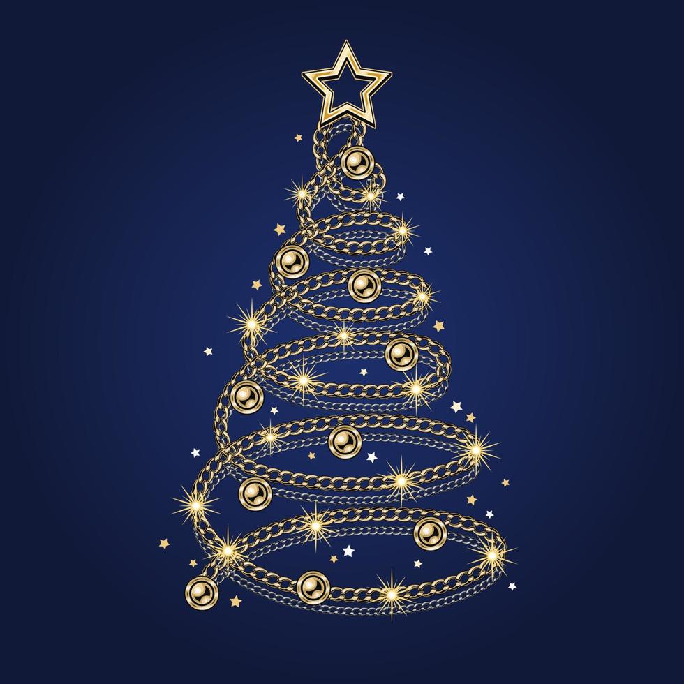 fint jul träd tillverkad av Smycken guld och silver- kedjor, skinande boll pärlor. elegant Smycken illustration för vinter- försäljning, jul, ny år Semester, gåva dekoration. vektor