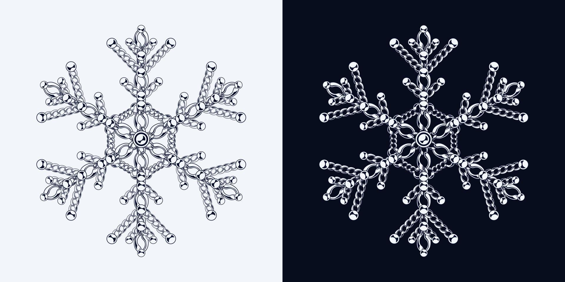 ausgefallene einfarbige Schneeflocke aus Schmuckketten mit Kugelperlen. elegante juwelenillustration für winterschlussverkauf, weihnachten, neujahrsfeiertage, geschenkdekoration. vektor