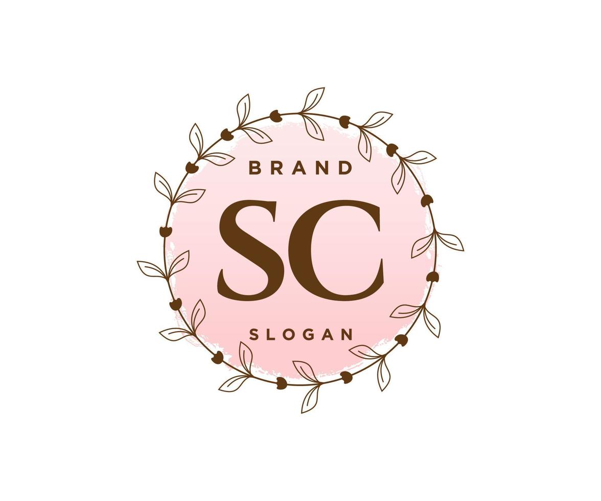 första sc feminin logotyp. användbar för natur, salong, spa, kosmetisk och skönhet logotyper. platt vektor logotyp design mall element.