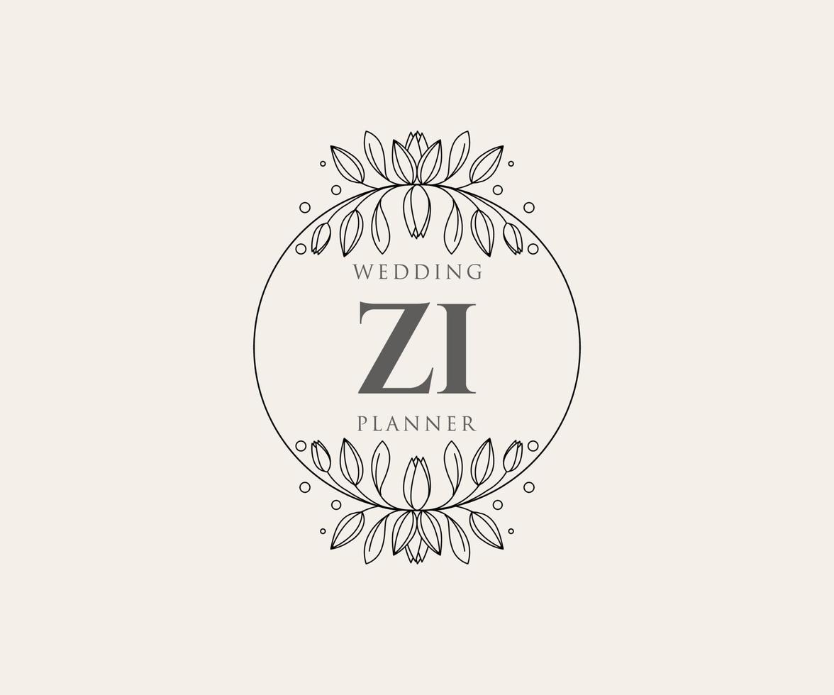 zi initialer brev bröllop monogram logotyper samling, hand dragen modern minimalistisk och blommig mallar för inbjudan kort, spara de datum, elegant identitet för restaurang, boutique, Kafé i vektor