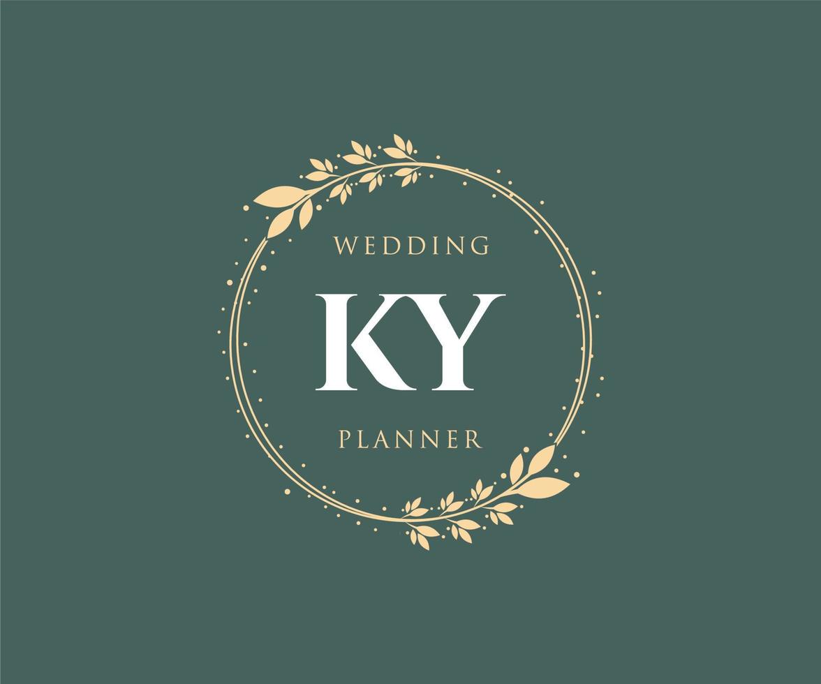 ky initials brief hochzeitsmonogramm logos sammlung, handgezeichnete moderne minimalistische und florale vorlagen für einladungskarten, save the date, elegante identität für restaurant, boutique, café im vektor