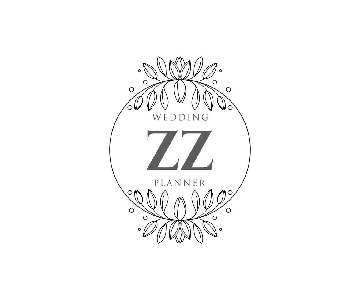 zz initials brief hochzeitsmonogramm logos sammlung, handgezeichnete moderne minimalistische und florale vorlagen für einladungskarten, save the date, elegante identität für restaurant, boutique, café im vektor