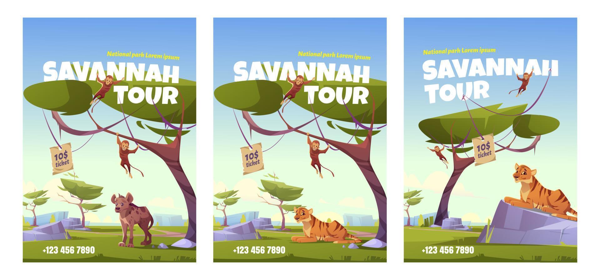 savannah tour poster mit afrikanischen tieren vektor