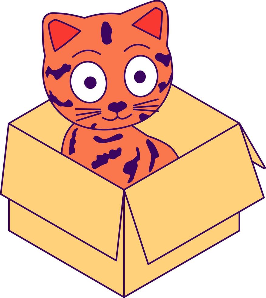 Cartoon-Katze in einer Kiste in isometrischer Ansicht. vektor