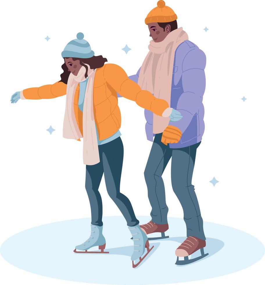 Paar Schlittschuhlaufen auf einer Eisbahn im Park. Vektor-Illustration vektor