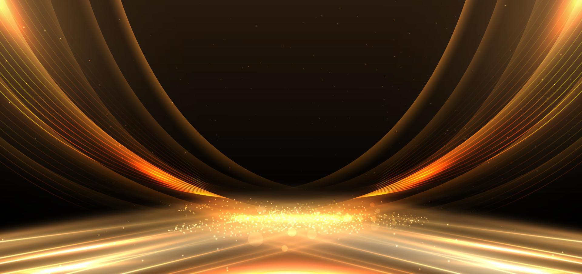 elegante goldene Szenendiagonale, die mit Lichteffekten auf schwarzem Hintergrund leuchtet. Vorlage Premium-Award-Design. vektor