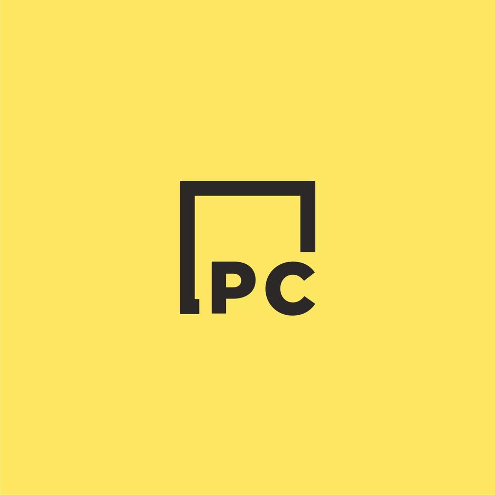 pc första monogram logotyp med fyrkant stil design vektor