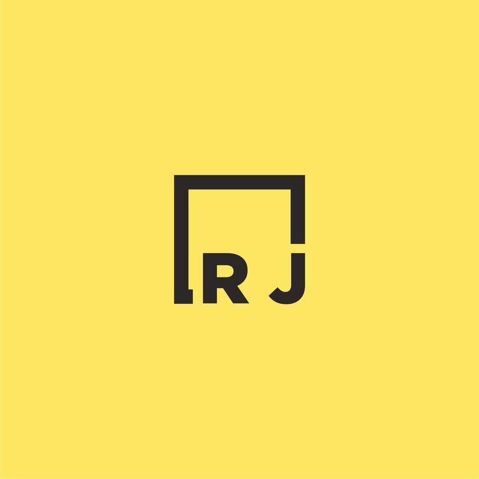 rj-anfangsmonogrammlogo mit quadratischem stildesign vektor