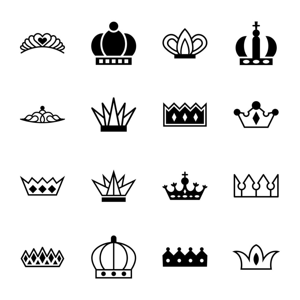 uppsättning av kunglig huvudstycken glyf ikoner vektor