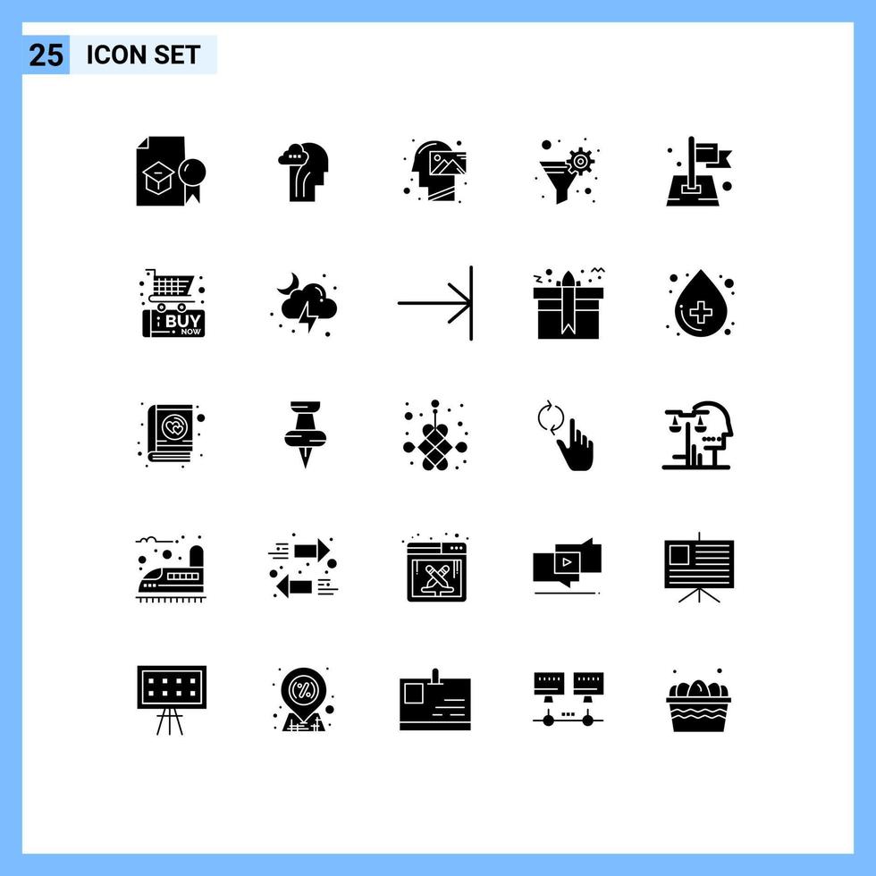 uppsättning av 25 kommersiell fast glyfer packa för redskap filtrera filtrera huvud data filtrera tänkande redigerbar vektor design element
