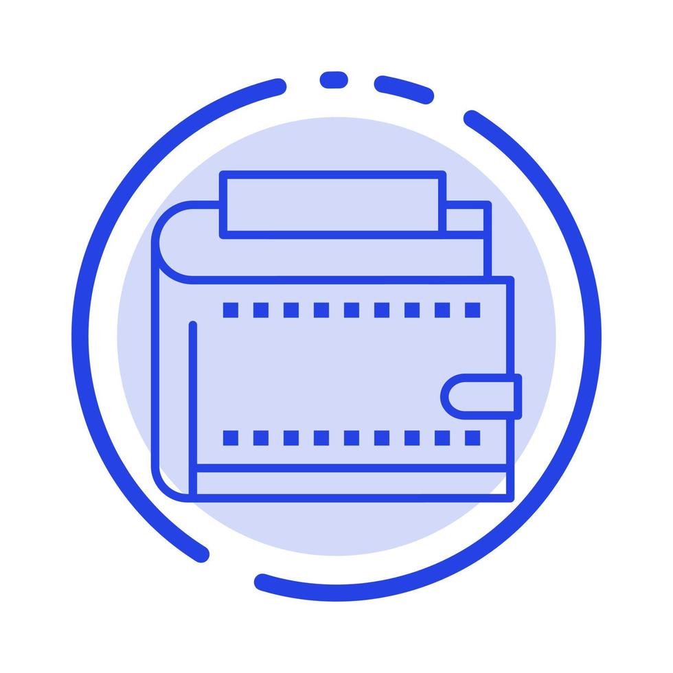 plånbok kontanter finansiera pengar personlig handväska blå prickad linje linje ikon vektor