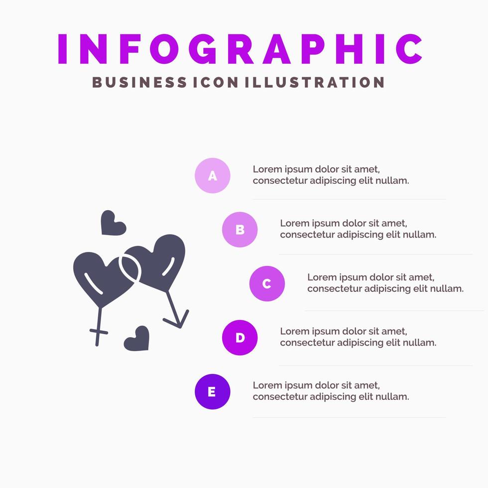 hjärta man kvinnor kärlek valentine fast ikon infographics 5 steg presentation bakgrund vektor