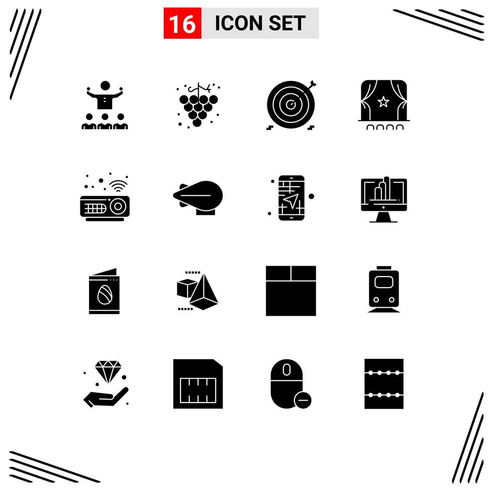 16 universelle solide Glyphenzeichen Symbole von Geräten Crowd Aim Cinema Target editierbare Vektordesign-Elemente vektor