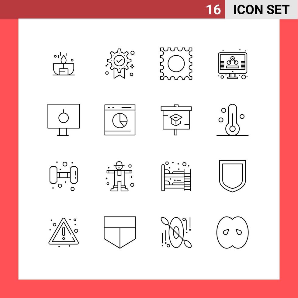 moderner Satz von 16 Umrissen und Symbolen wie bearbeitbare Vektordesign-Elemente für die Verwaltung von passwortgeschützten Medaillenbildschirmen vektor