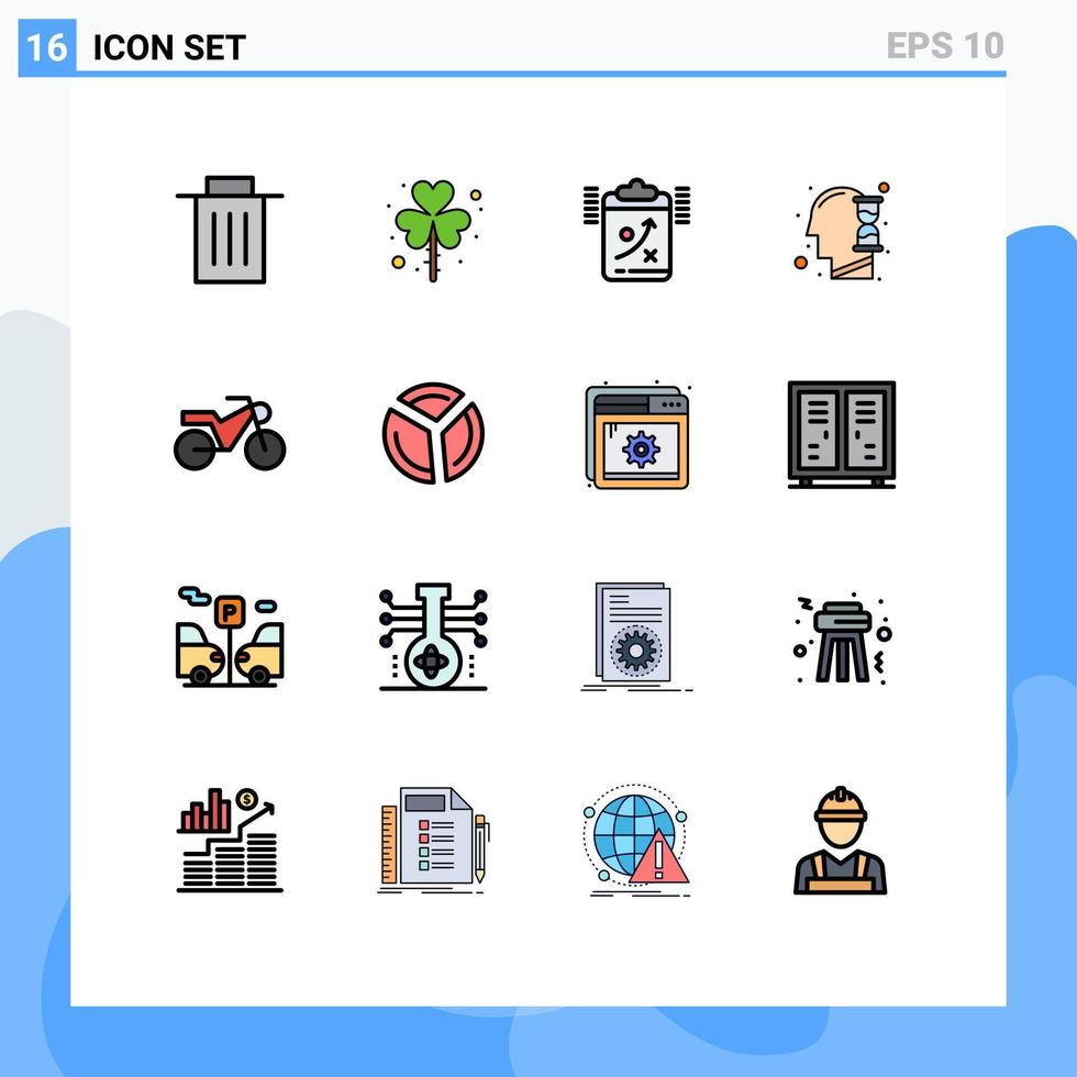 redigerbar vektor linje packa av 16 enkel platt Färg fylld rader av timme glas sinne vitklöver mänsklig taktik redigerbar kreativ vektor design element