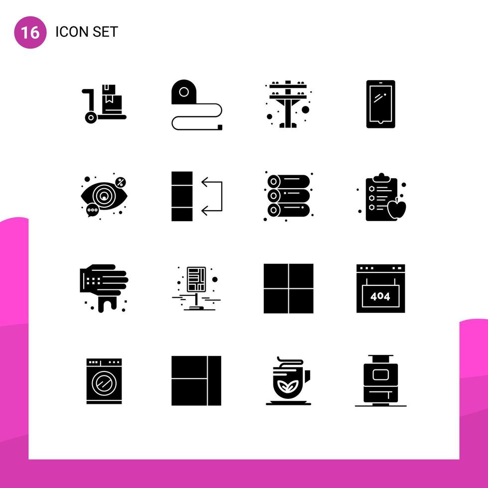 uppsättning av 16 modern ui ikoner symboler tecken för seo öga elektrisk torn iphone mobil redigerbar vektor design element
