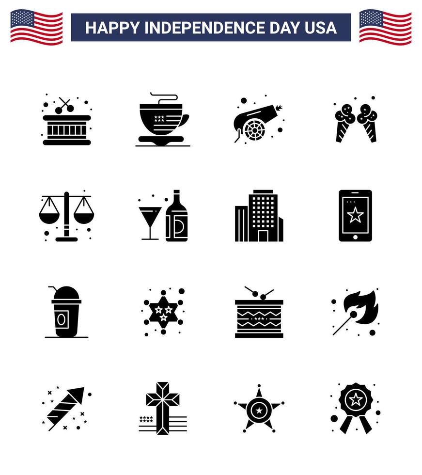 16 kreativ USA ikoner modern oberoende tecken och 4:e juli symboler av skala rättvisa krig domstol grädde redigerbar USA dag vektor design element