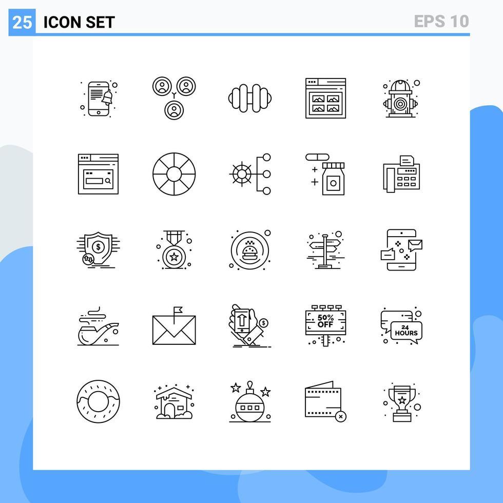 Stock Vector Icon Pack mit 25 Zeilenzeichen und Symbolen für die Wasserumgebung Internet-Steuerungsbild editierbare Vektordesign-Elemente